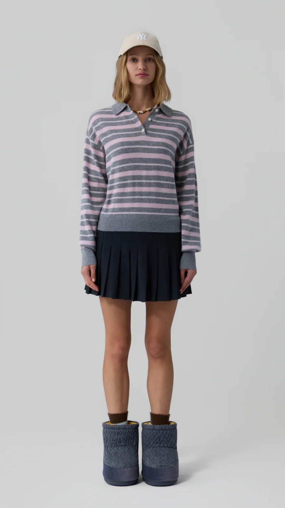 Guest In Residence Collegiate Stripe Polo Heather Grey Combo