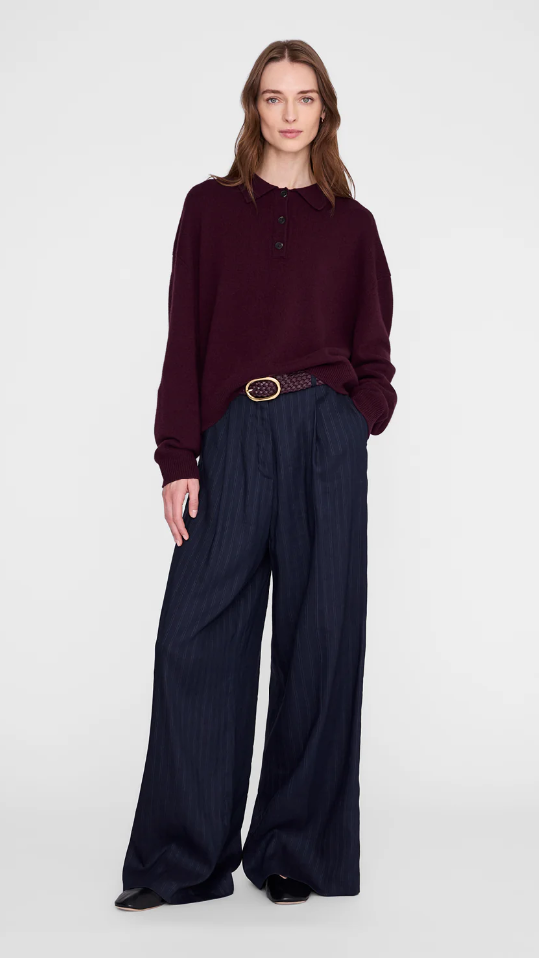 Anine Bing Lee Polo Sweater in Fig