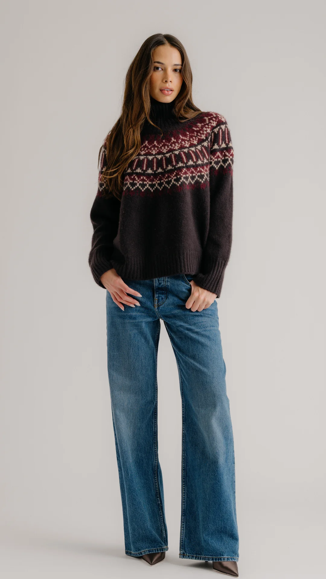 Sablyn Scottie Slouchy Fairisle Mock Neck Sweater in Oaktree