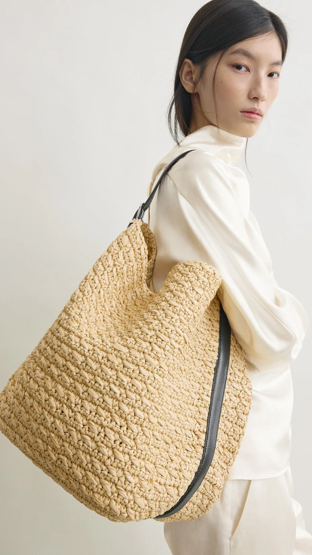 Toteme Belted Paper Raffia Tote Bag in Natural