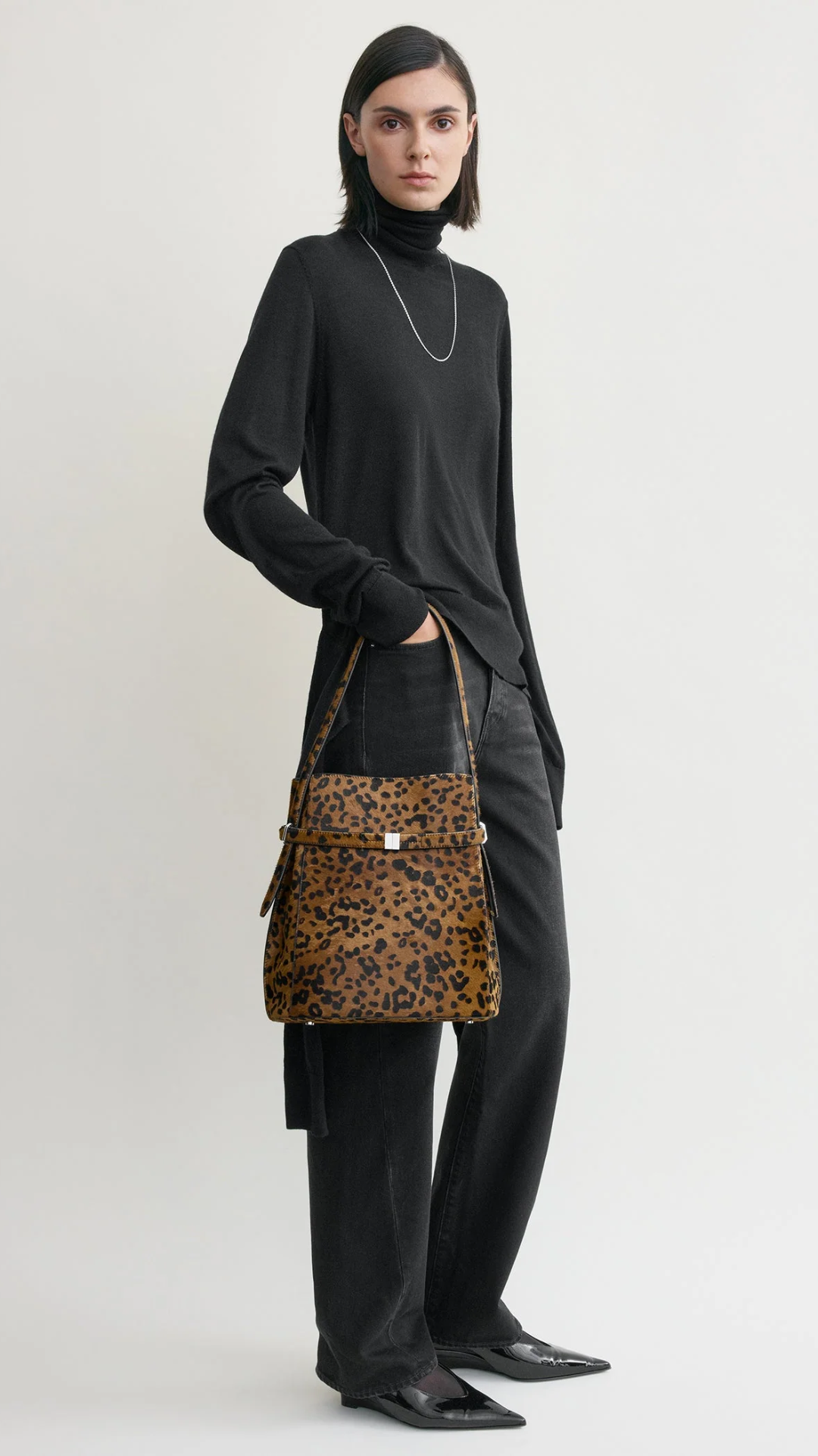 Toteme Belted Pony Hair Bucket Bag in Leopard