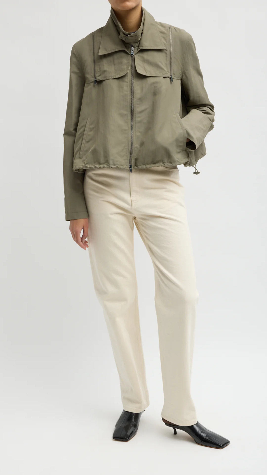 Tibi Techy Twill Trapeze Anorak Bomber in Dark Hazel