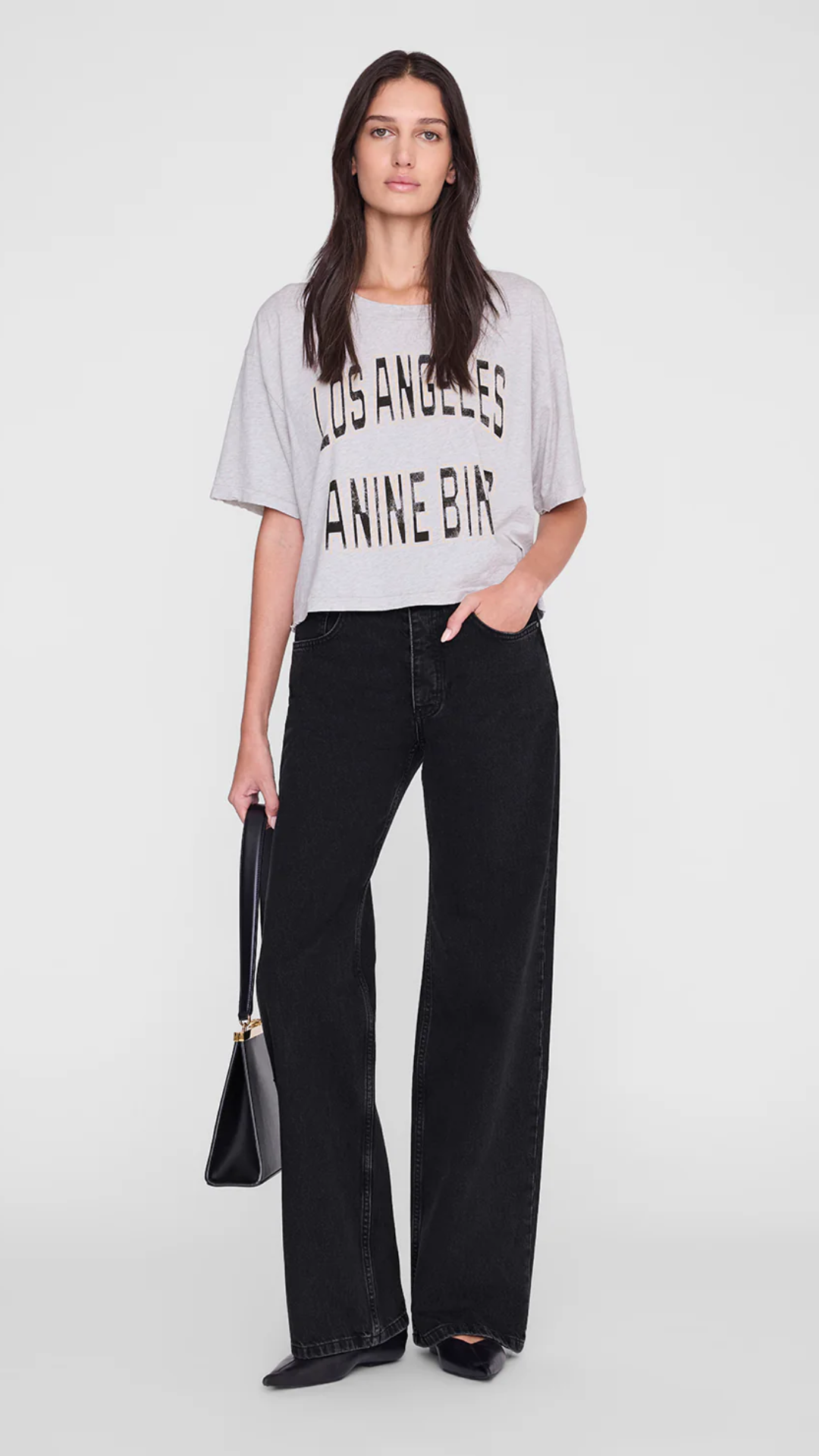 Anine Bing Johnny Cropped Tee in Grey