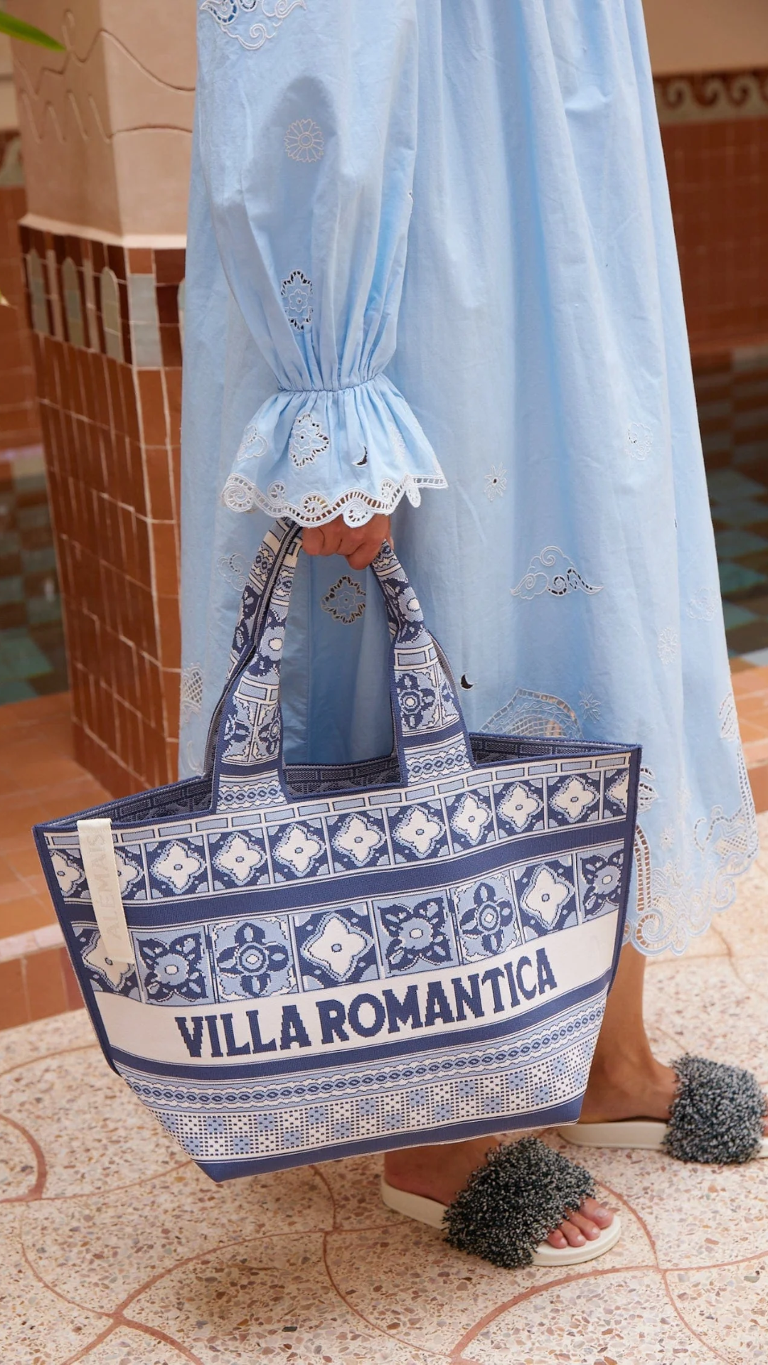 Alemais Villa Romantica Jacquard Tote in Blue