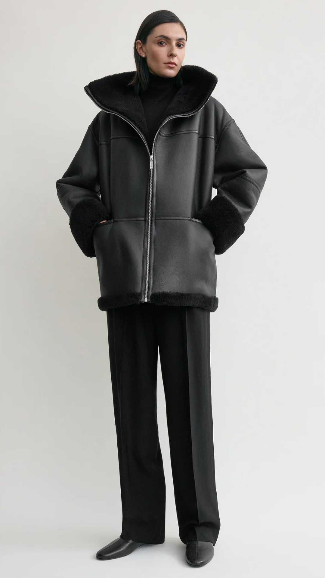 Toteme Signature Shearling Jacket in Black