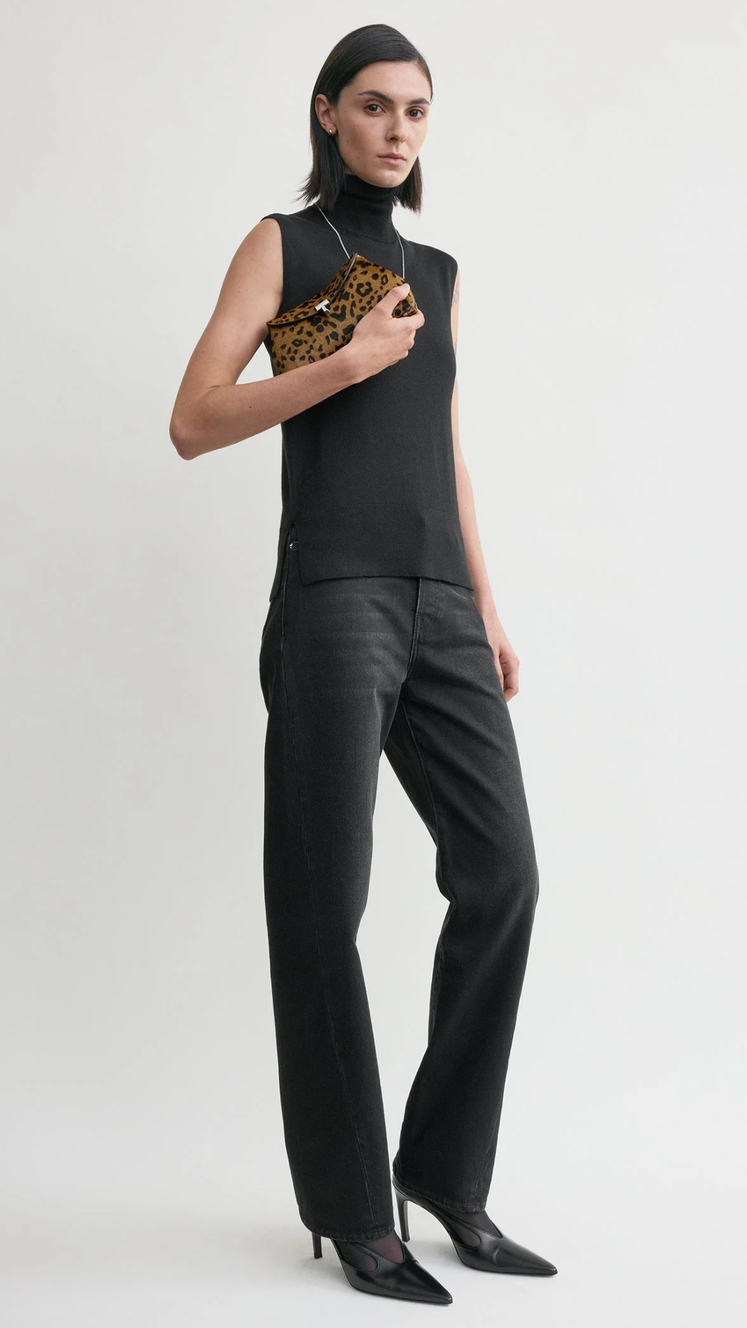 Toteme Mini T-Lock Pony Hair Clutch in Leopard