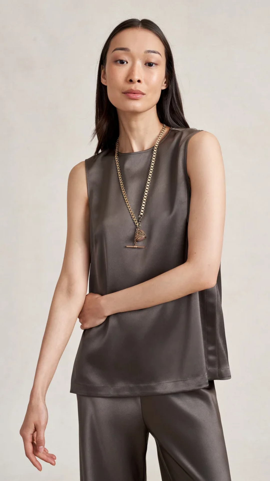 La Ligne Satin Maxime Top in Taupe