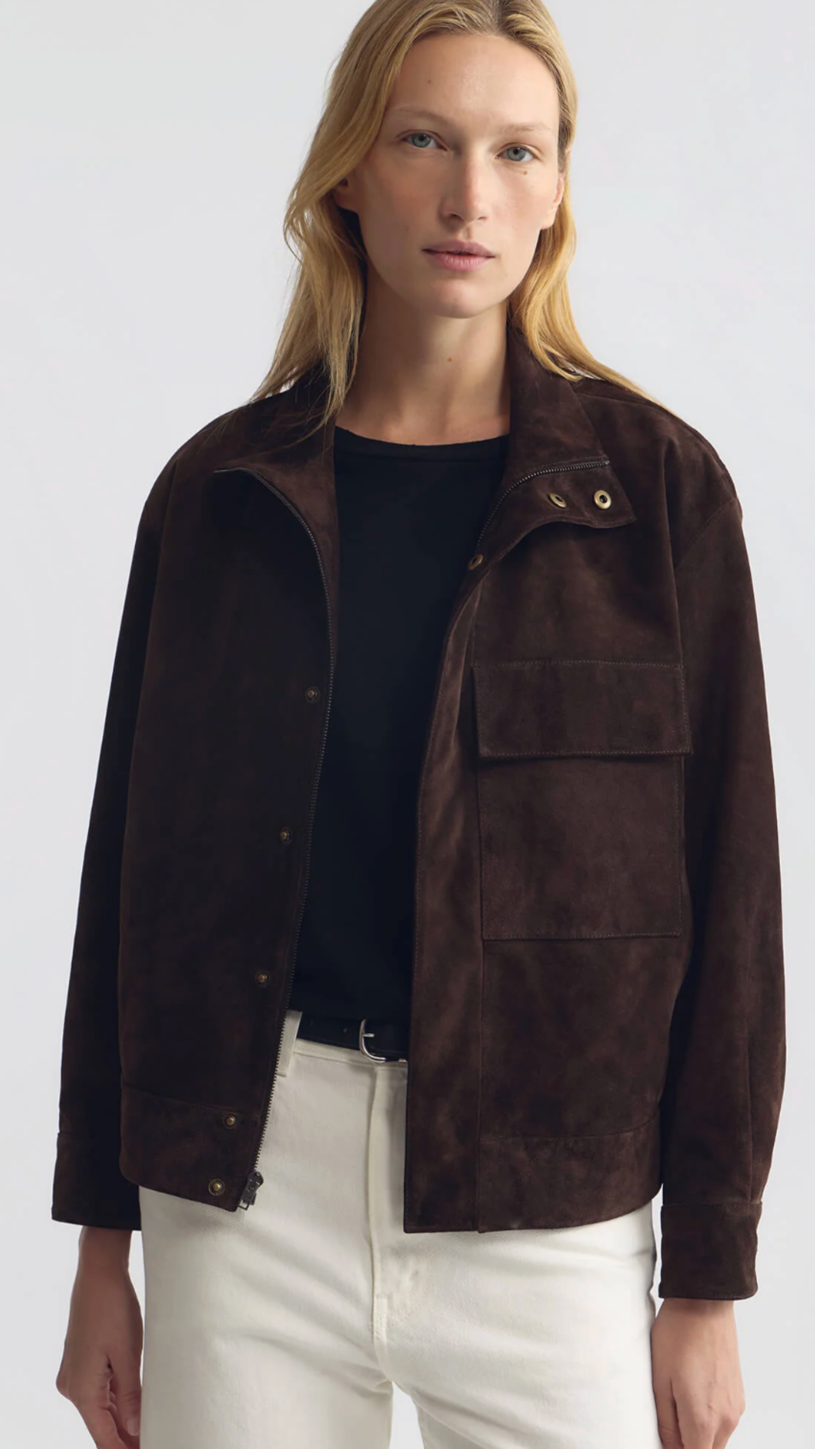 Nili Lotan Cirque Suede Jacket in Chocolate Brown
