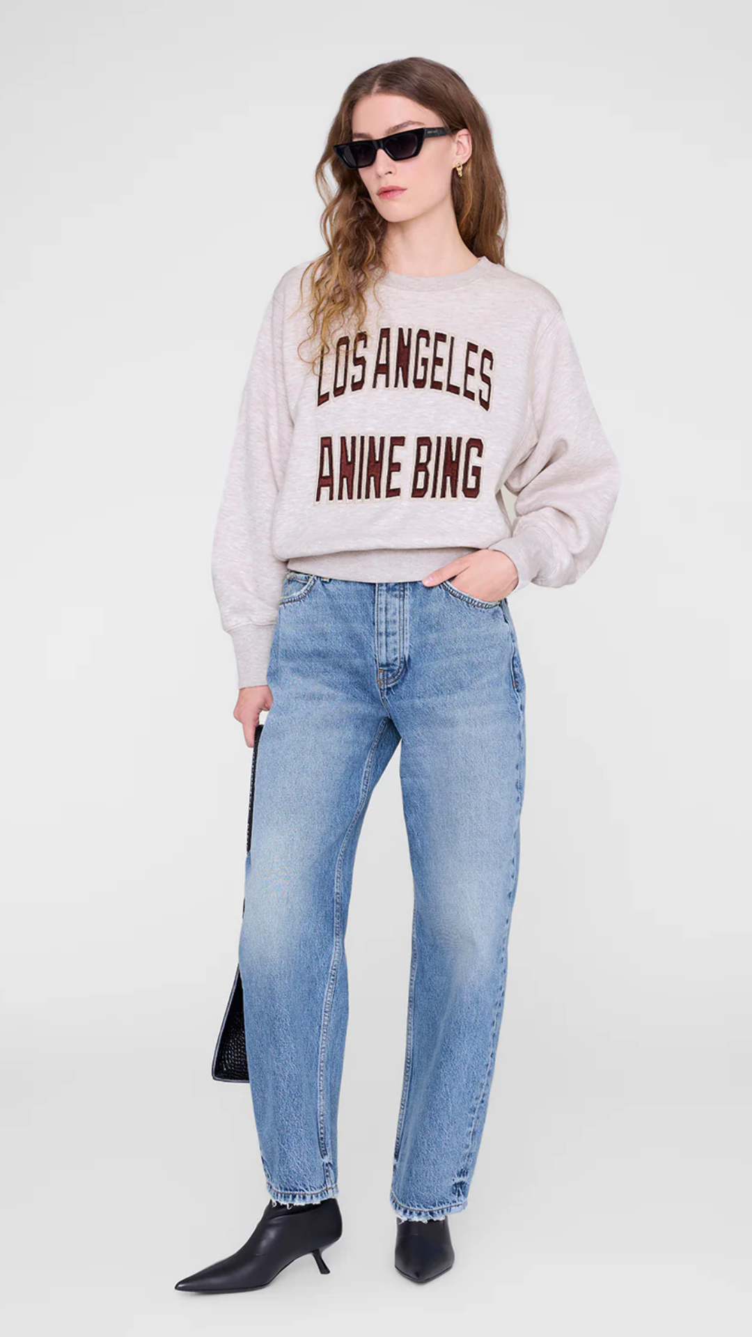 Anine Bing Harry Shrunken Sweatshirt in Beige