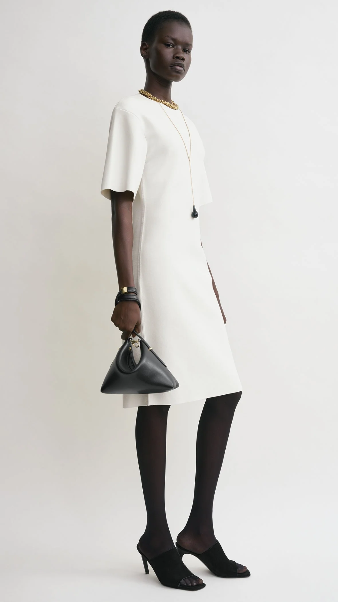 Toteme Bevel Leather Wristlet Bag in Black