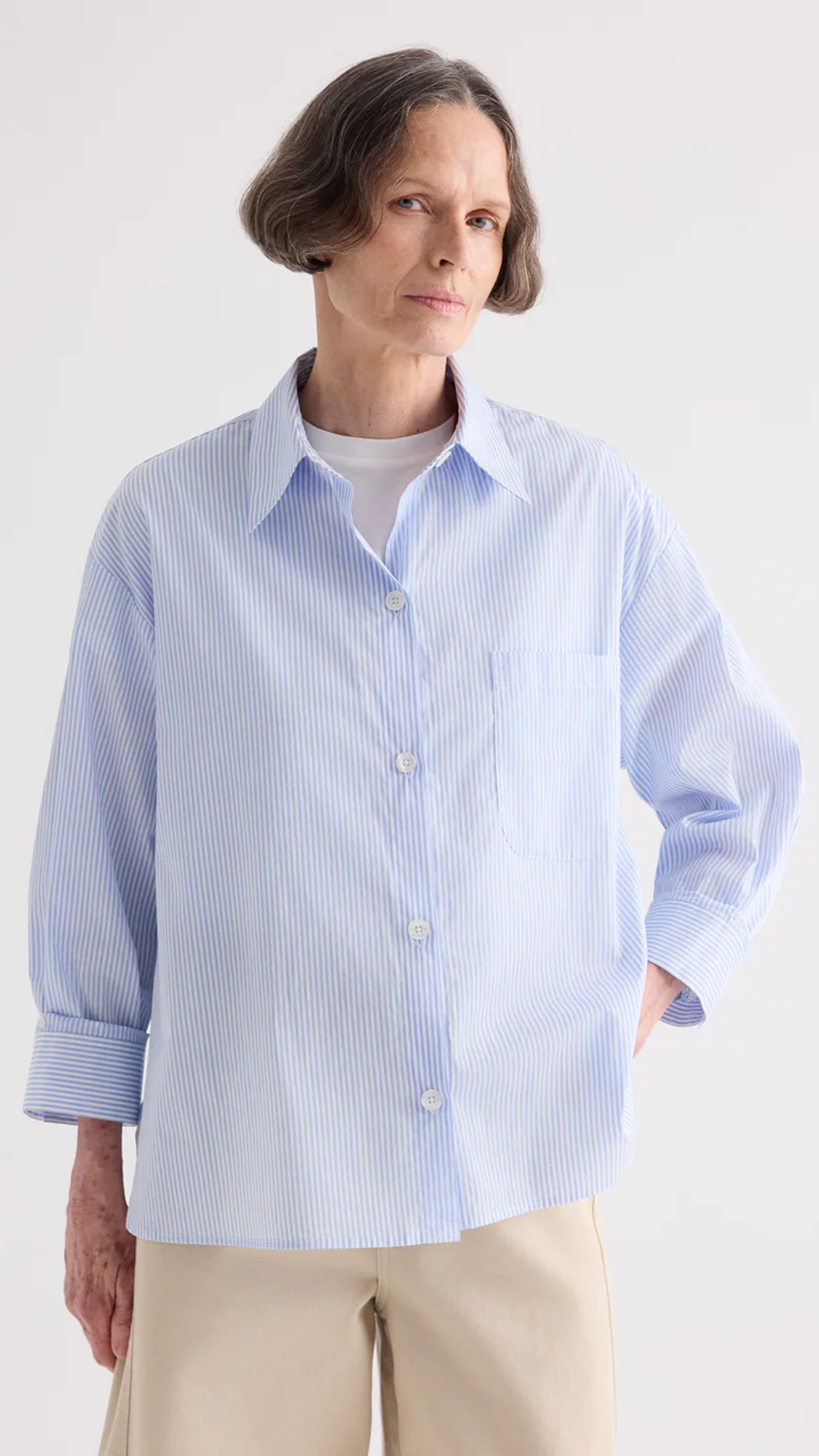 TWP Newest Earl Shirt in White/Blue
