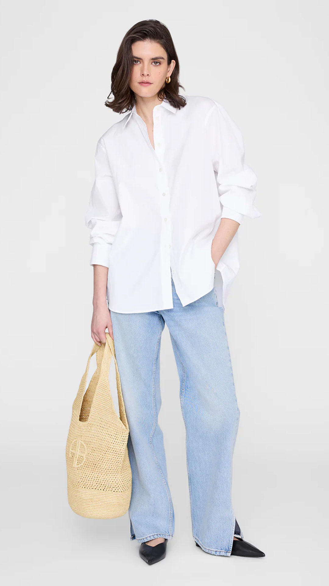 Anine Bing Leah Logo Hobo Raphia in Natural