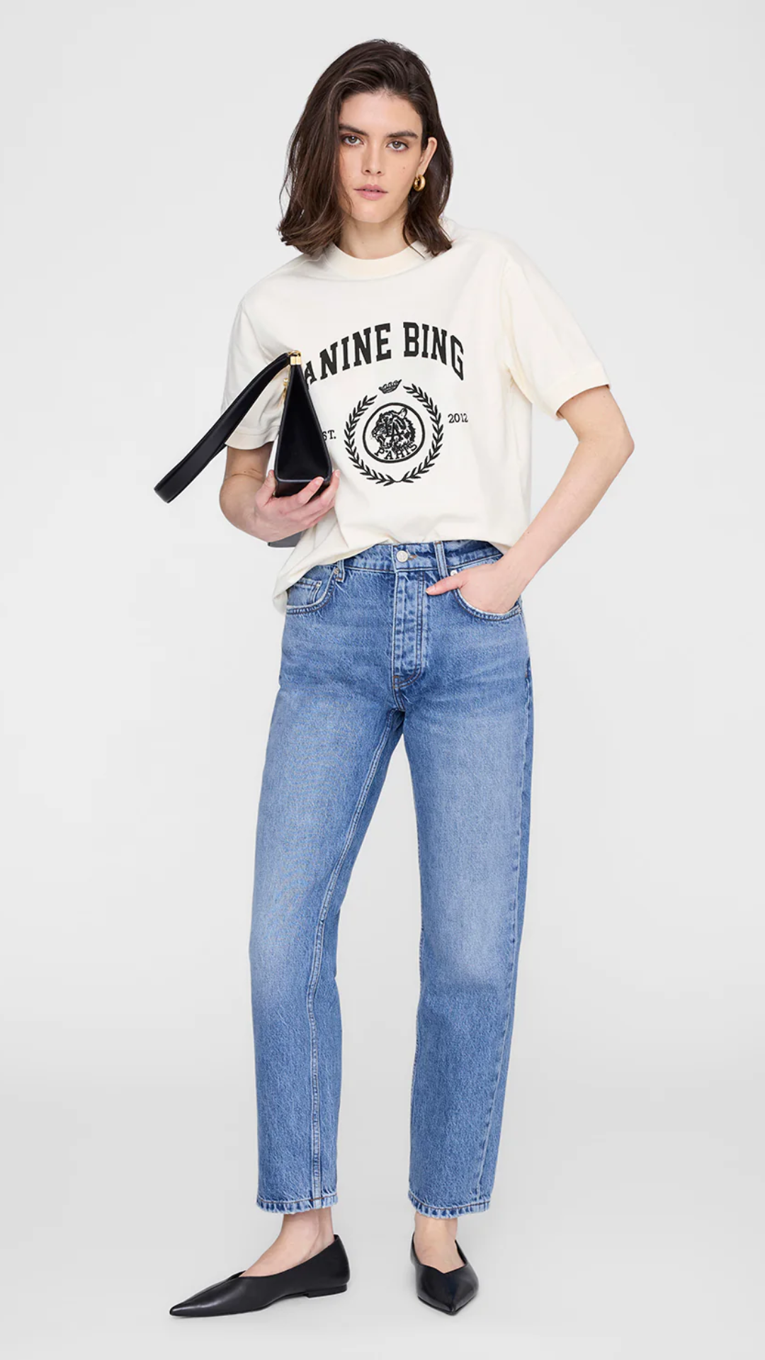 Anine Bing Jaylin Tee Collegiate in Washed Cream