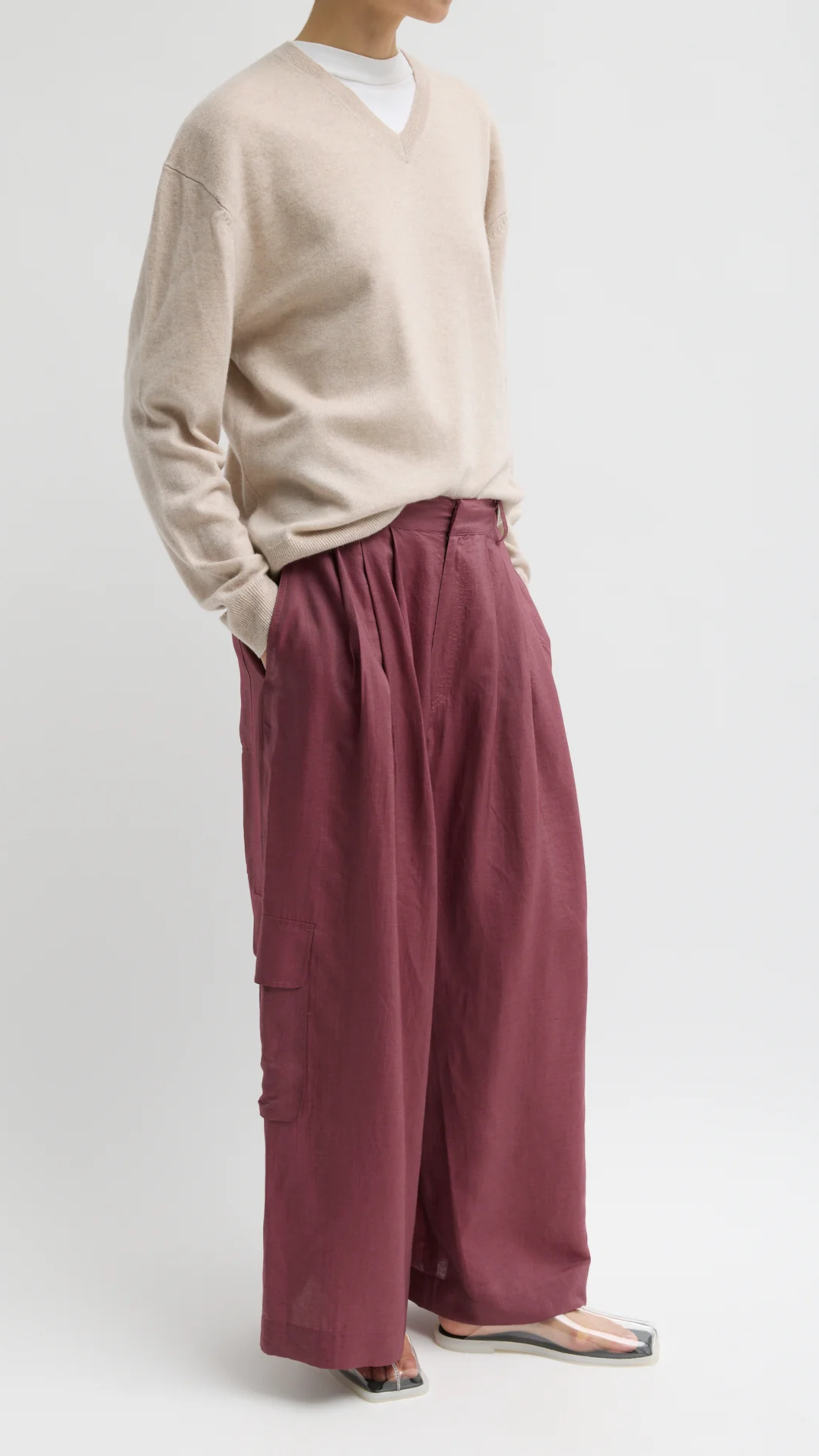 Tibi Silk Voile Cargo Triple Pleat Pant in Light Mulberry