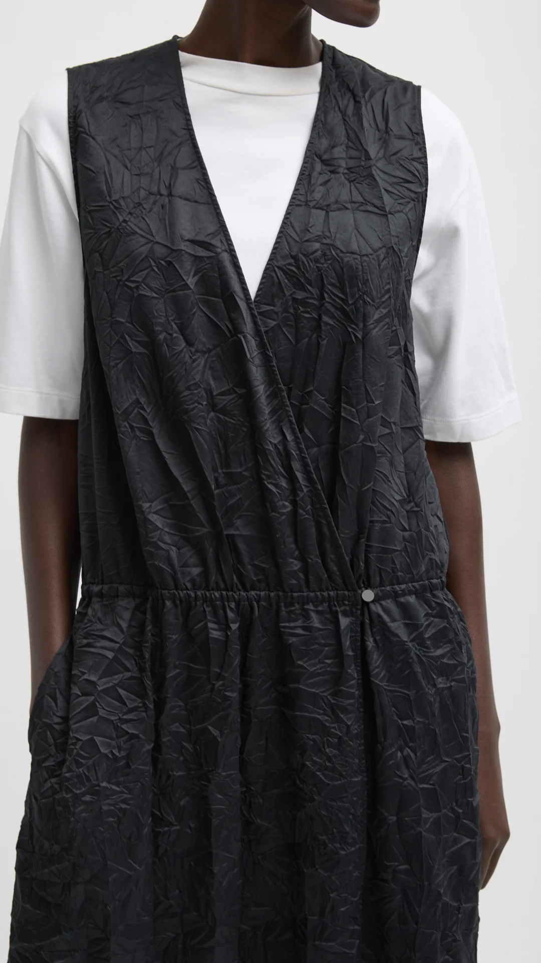 Tibi Tech Crush Wrap Dress in Black