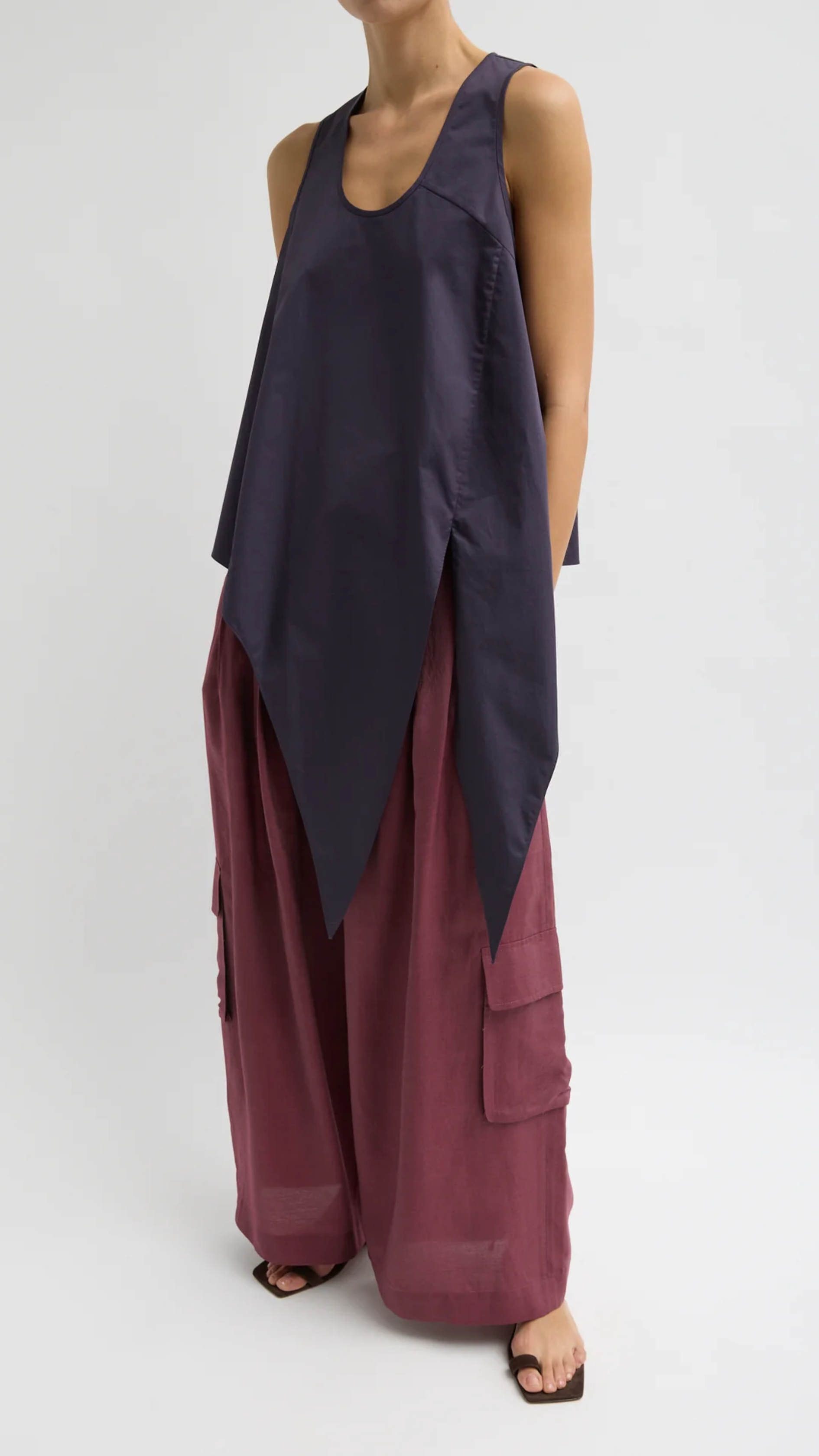 Tibi Eco Poplin Tie Front Top in Eggplant
