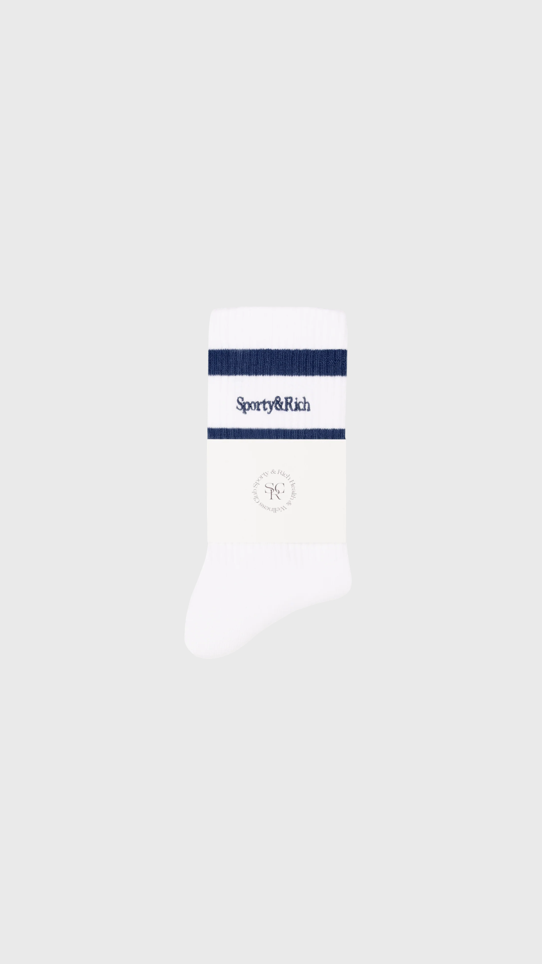 Sporty & Rich Serif Logo Socks in White/Light Navy