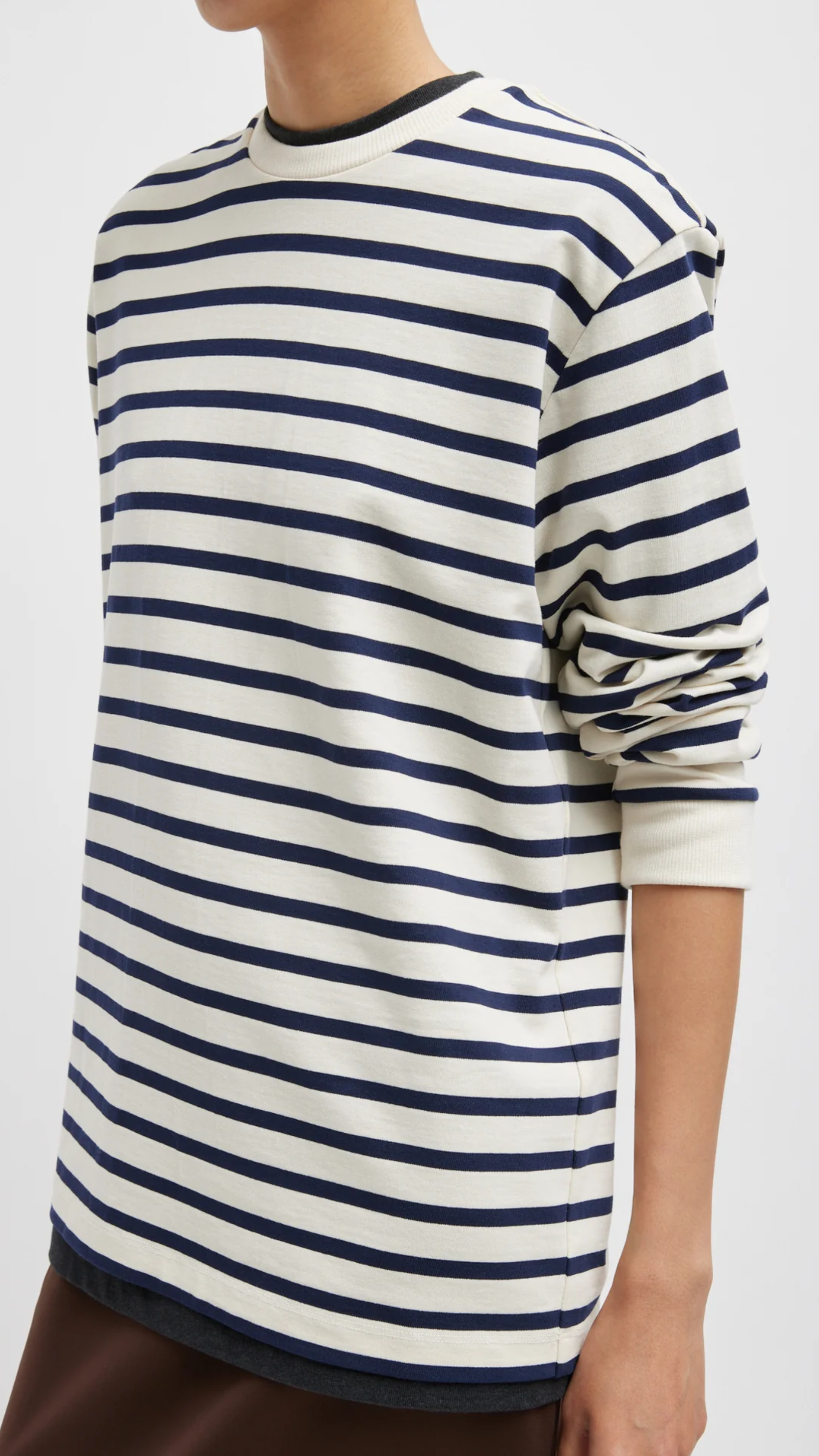 Tibi Striped Perfect Long Sleeve T-Shirt in Navy Multi
