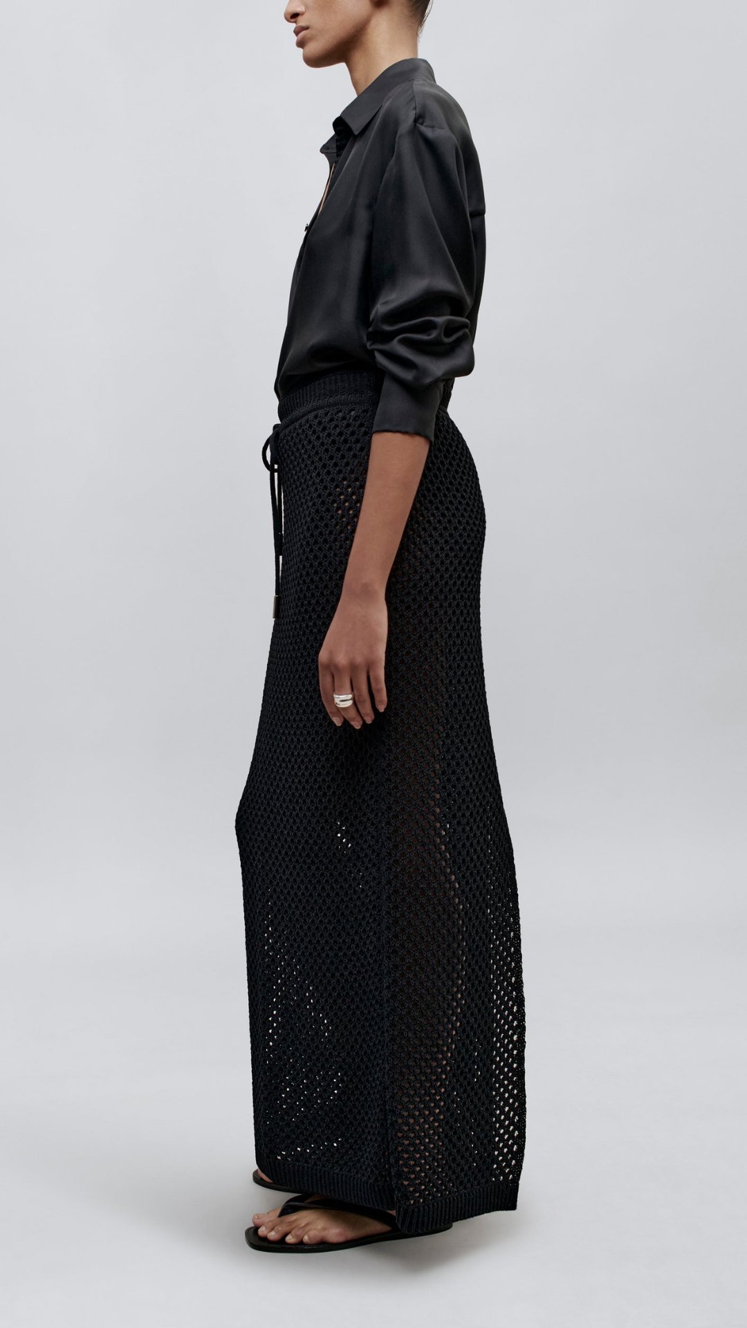 Kallmeyer Regina Drawstring Crochet Skirt in Black