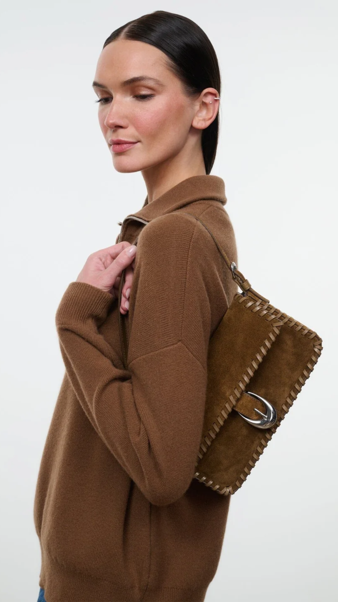 Staud Harlow Suede Bag in Cigar