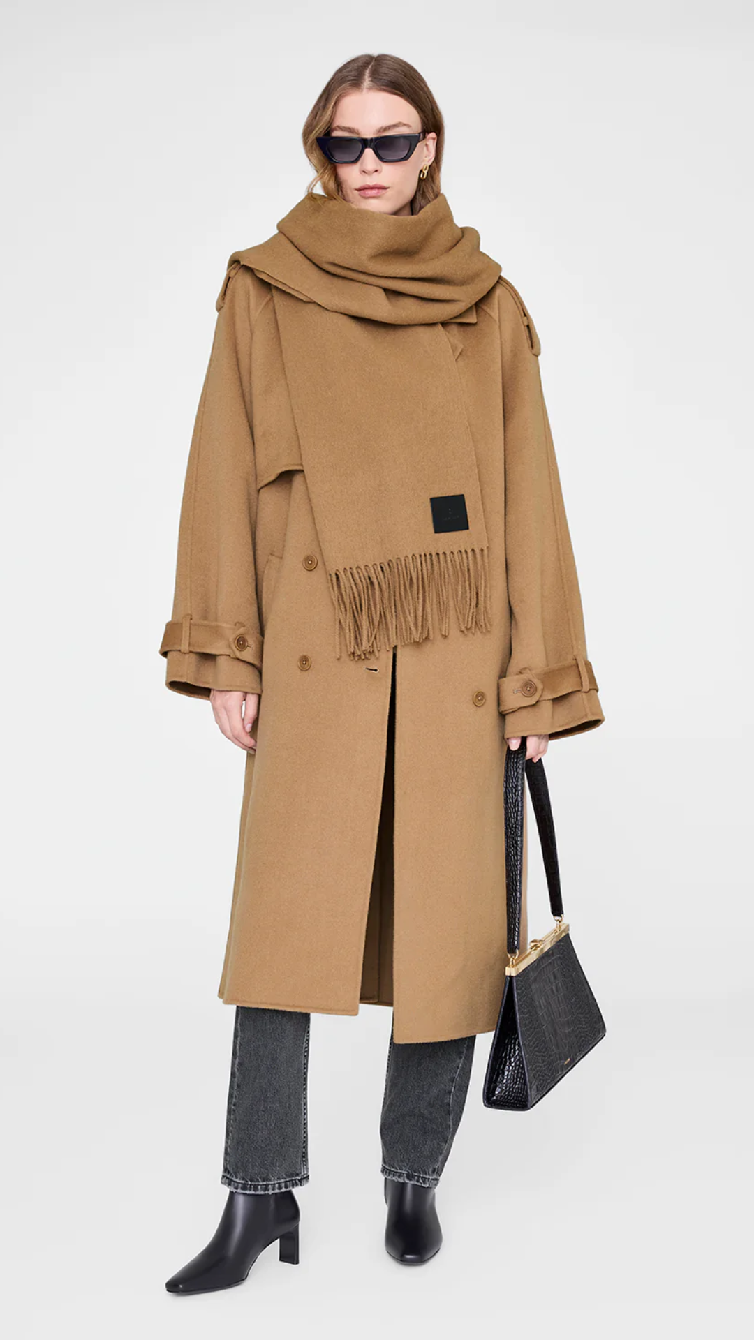 Anine Bing Augustina Wool Scarf in Brown