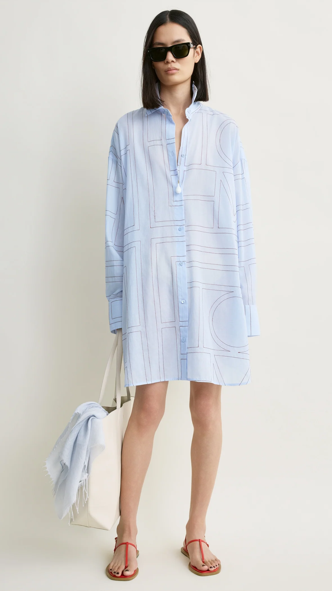 Toteme Long Summer Shirt in Sky/Red
