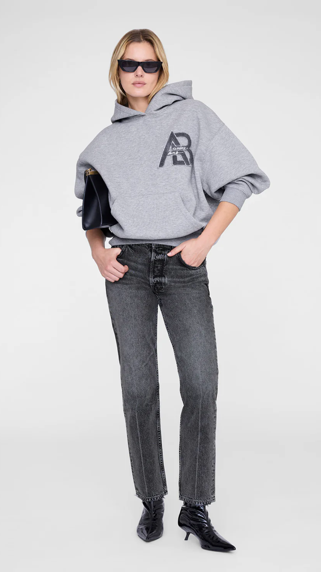 Anine Bing Jaci Hoodie Letterman in Medium Heather Grey