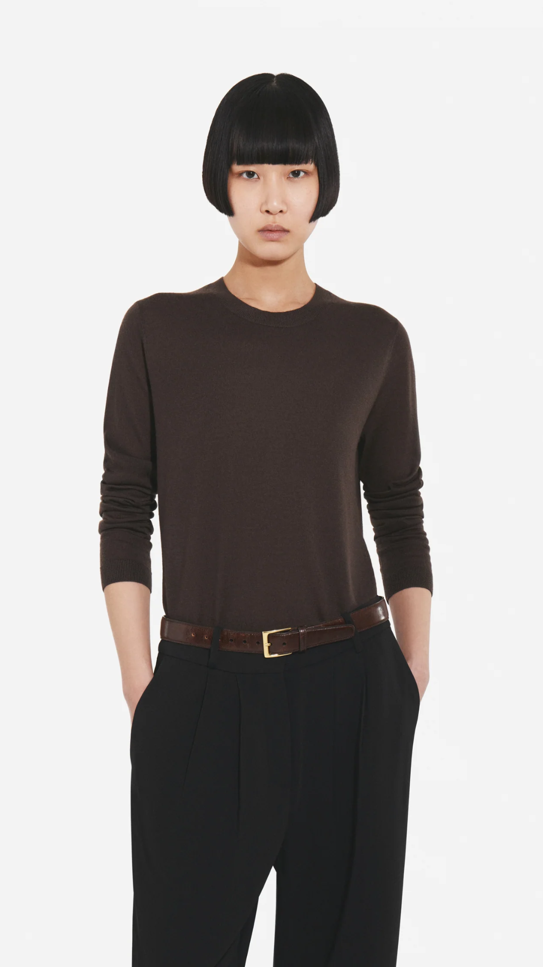 CO Long Sleeve Cashmere Sweater in Chocolate