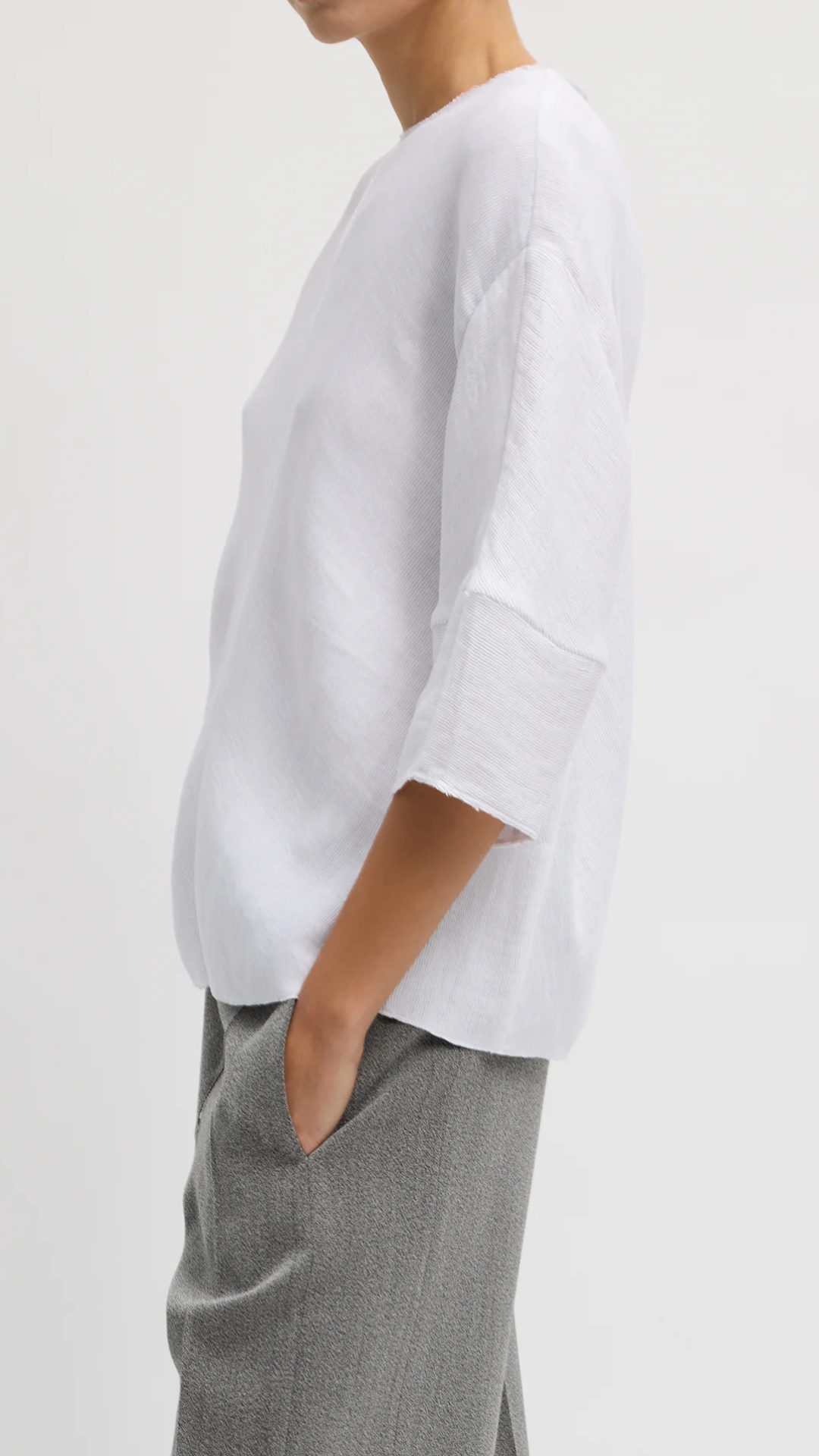 Tibi Viscose Plisse Hinged Short Sleeve Top in White