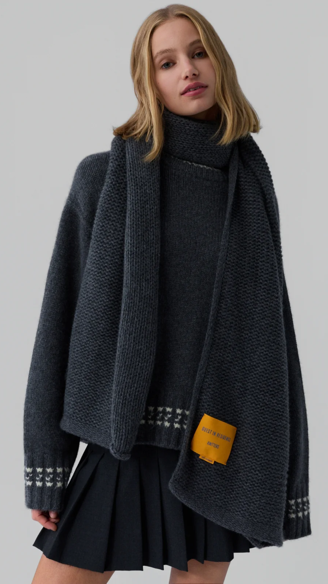 Guest in Residence Tipped Cozy Crew Sweater in Charcoal