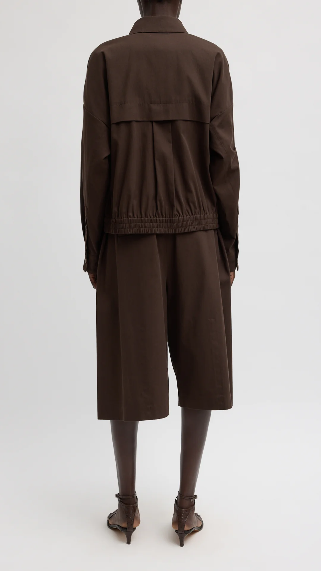 Tibi Luxe Spring Twill Bomber in Hickory Brown