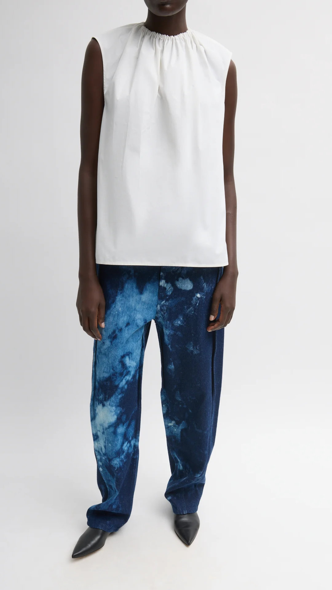Tibi Lotte Nylon Shirred Neck Top in White