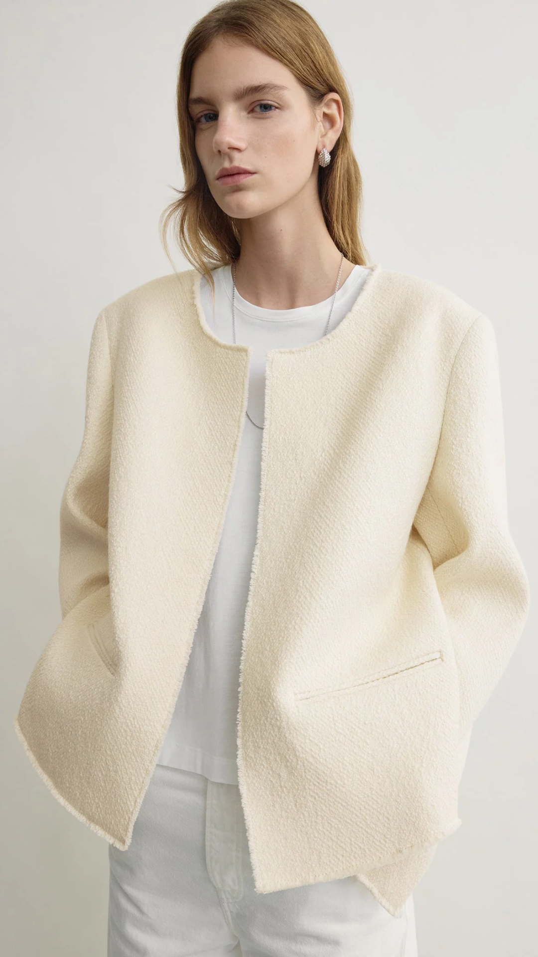 Toteme Open-Front Bouclé Blazer in Ecru