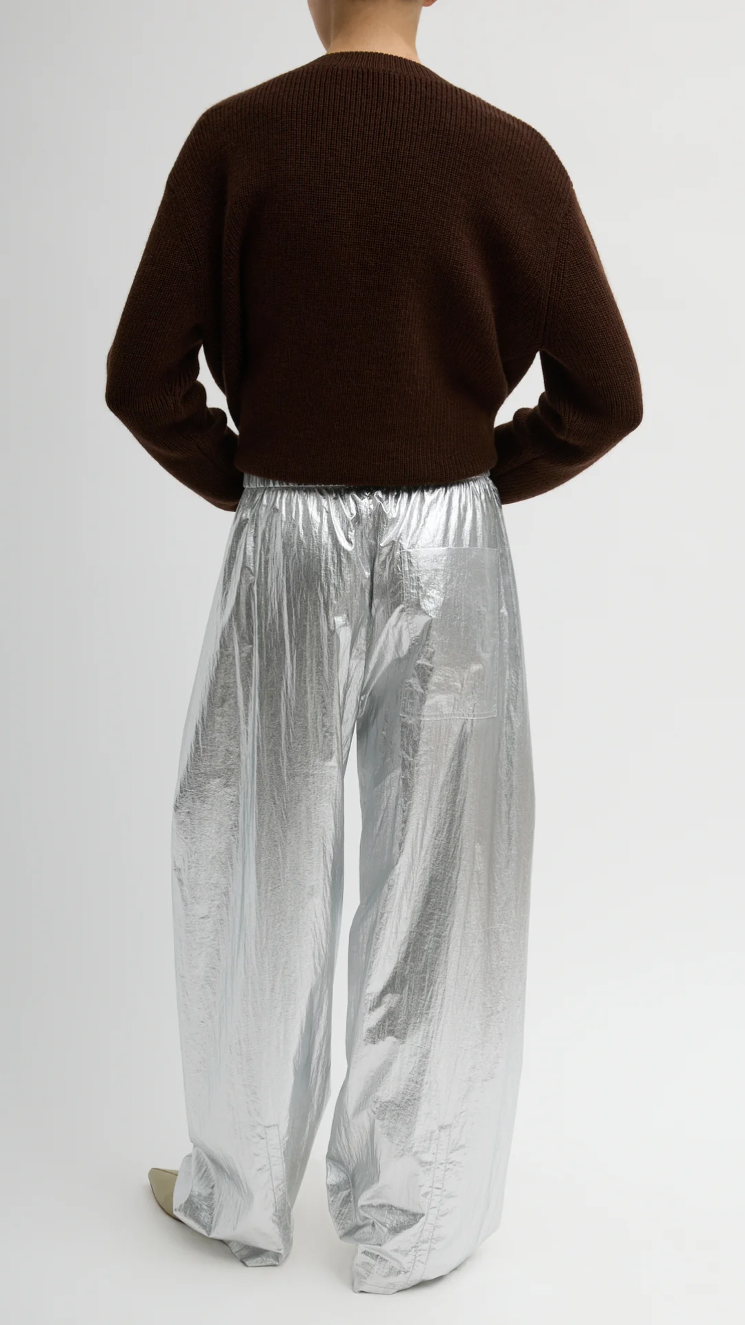 Tibi Silver Metallic Nylon Winslow Pant in Silver