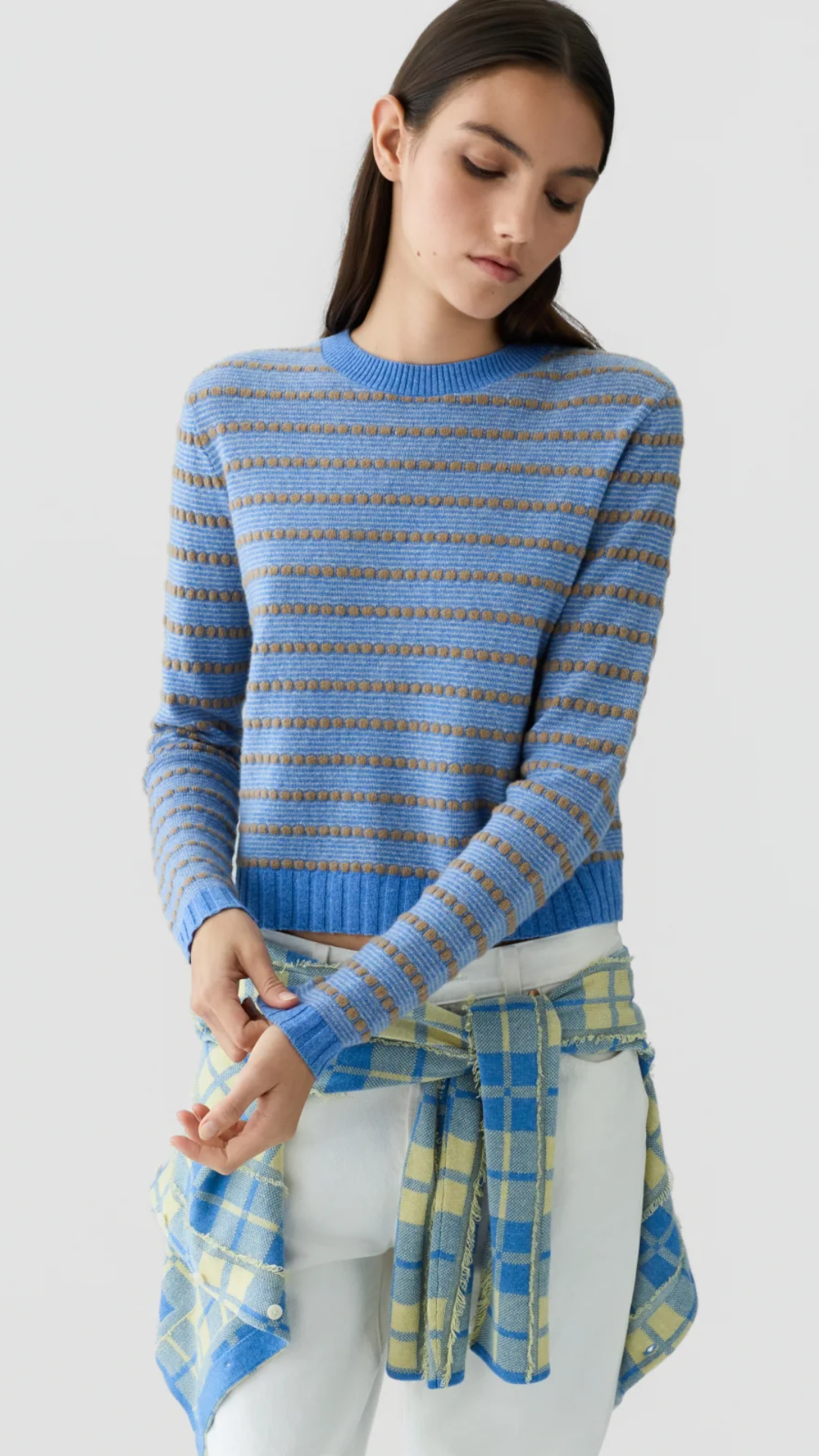 Guest In Residence Pebble Stripe Shrunken Crew in Delft Blue Combo