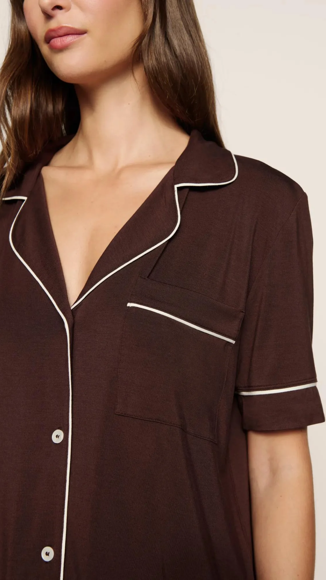 Eberjey Gisele Short Sleeve Pant PJ Set in Chocolate/Ivory