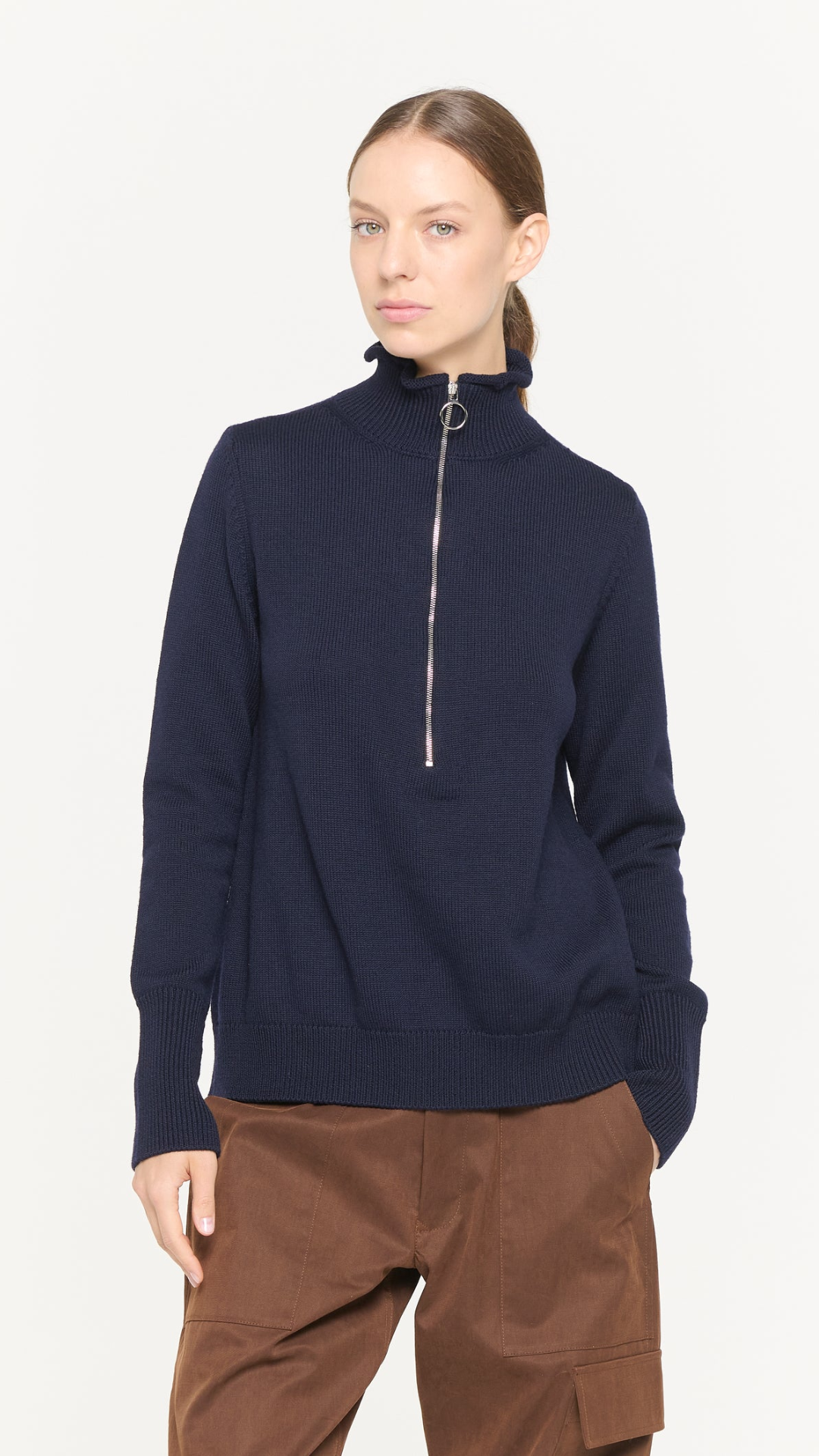 Plan C L/S Polo Shirt with Zipper in Dark Blue