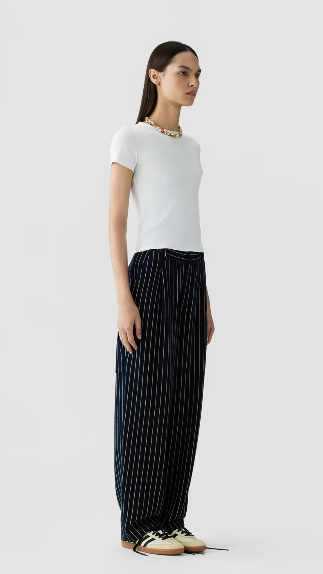Guest In Residence Pinstripe Carpenter Pant in Navy/ Butter