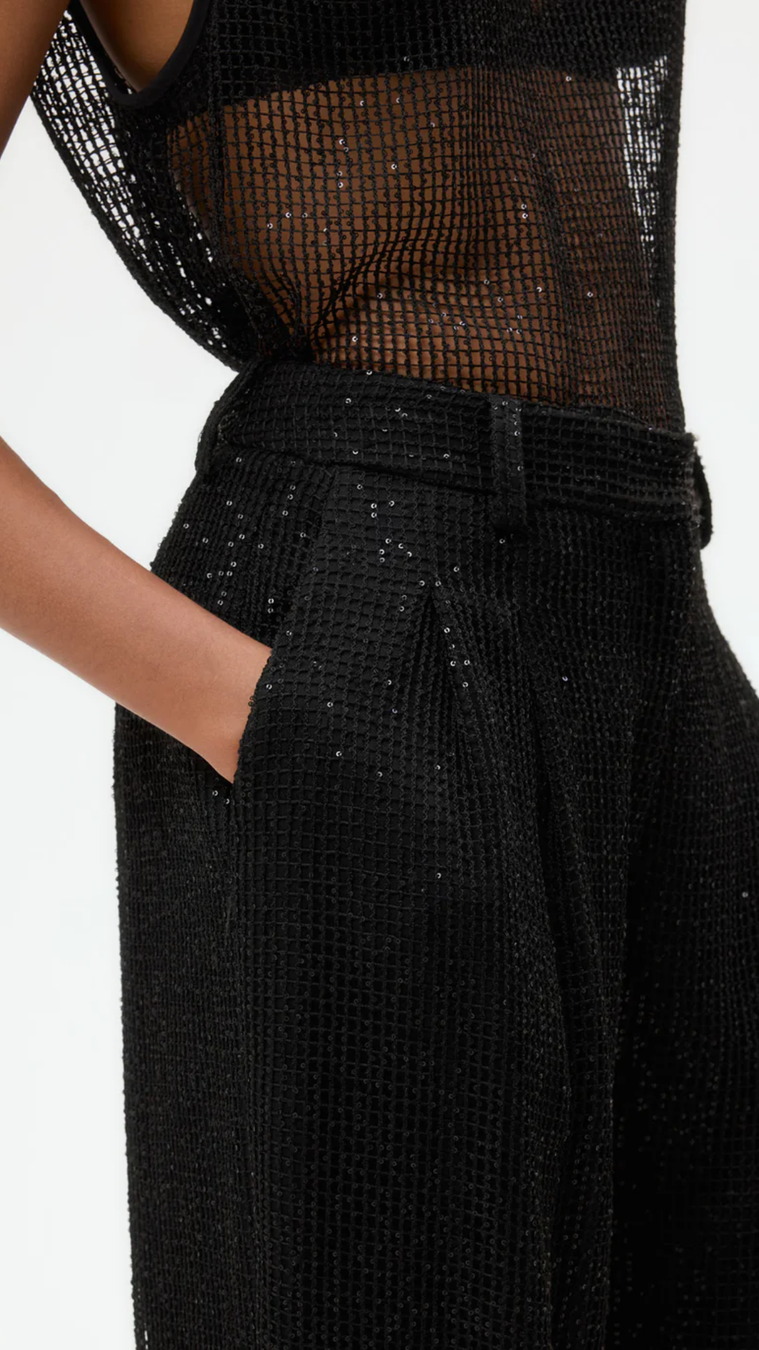 TWP Sulli Mini Sequin Netting Pant in Black