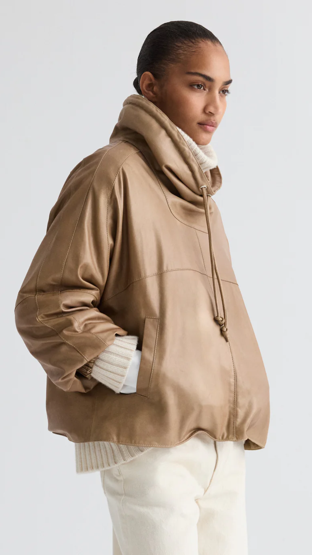 TWP Pull Me Over Leather Anorak in Olive Grey