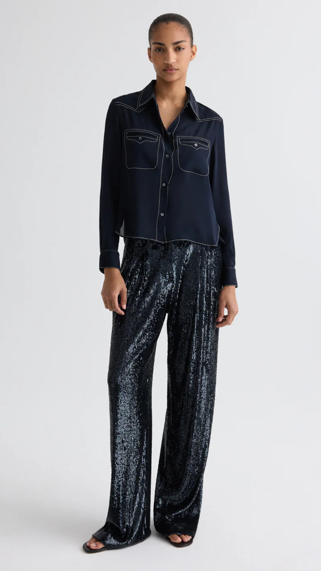 TWP Carter Topstitch Shirt in Midnight