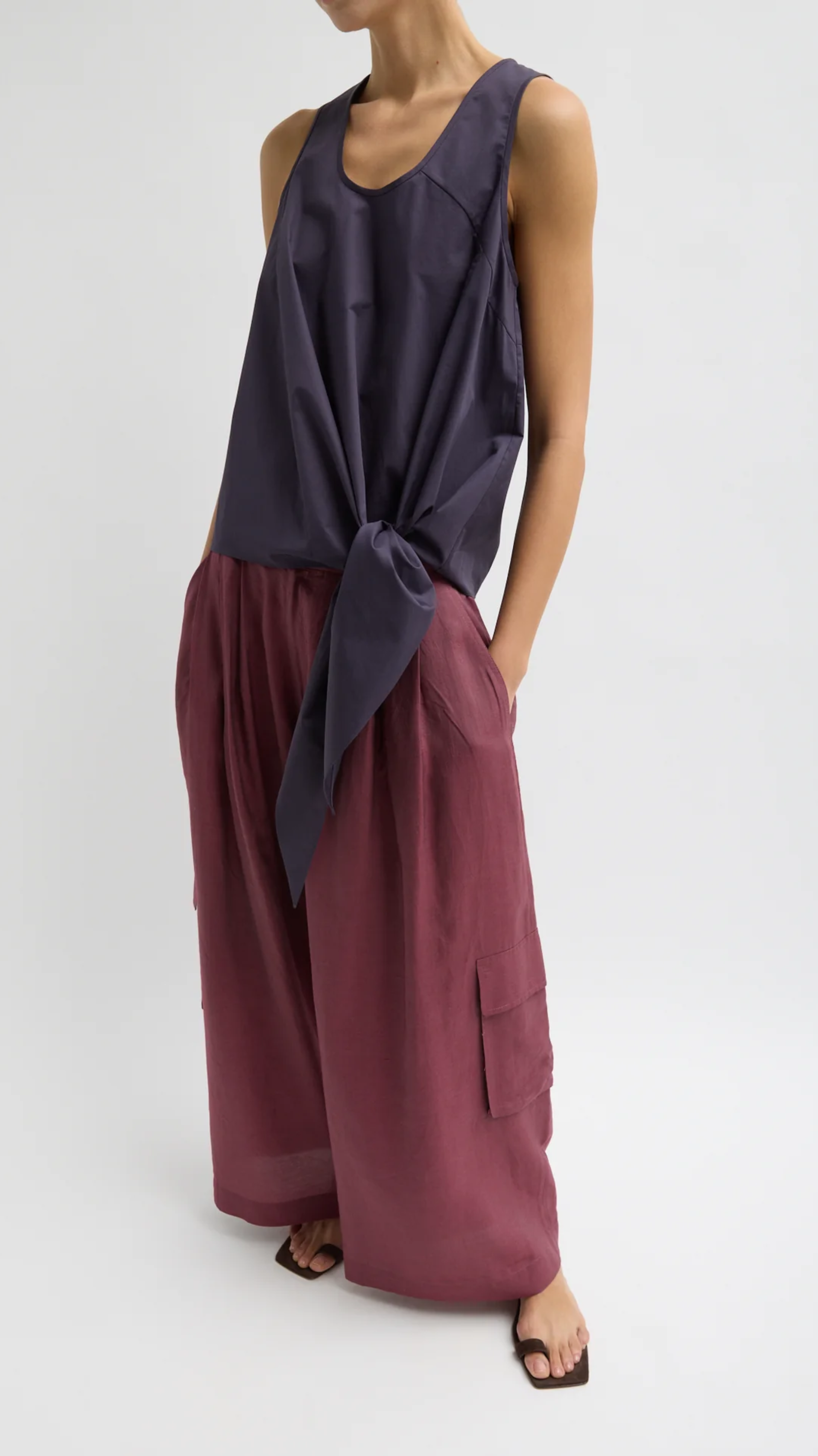 Tibi Silk Voile Cargo Triple Pleat Pant in Light Mulberry