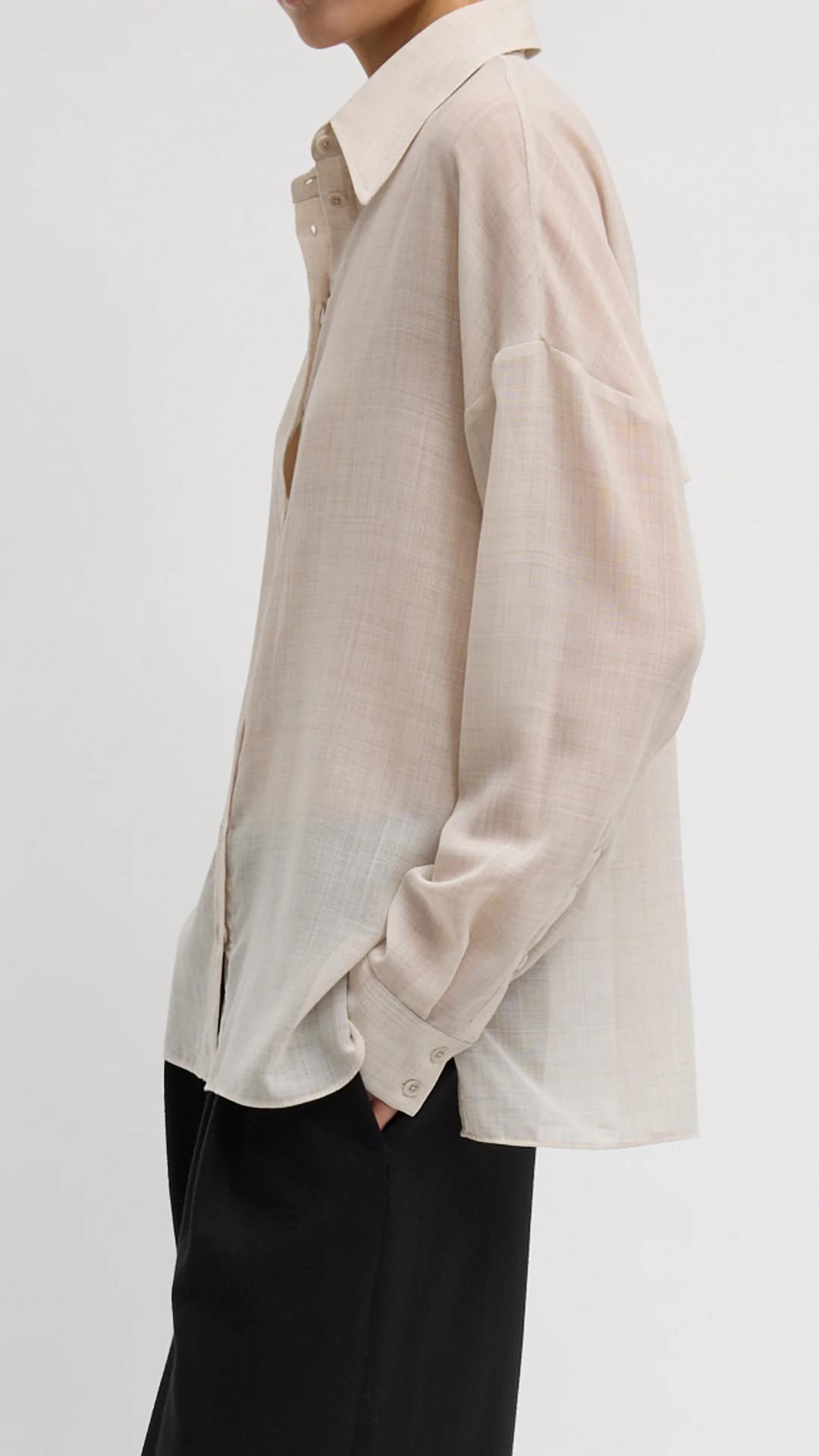 Tibi Sheer Wool Gauze Shirt in Oatmeal
