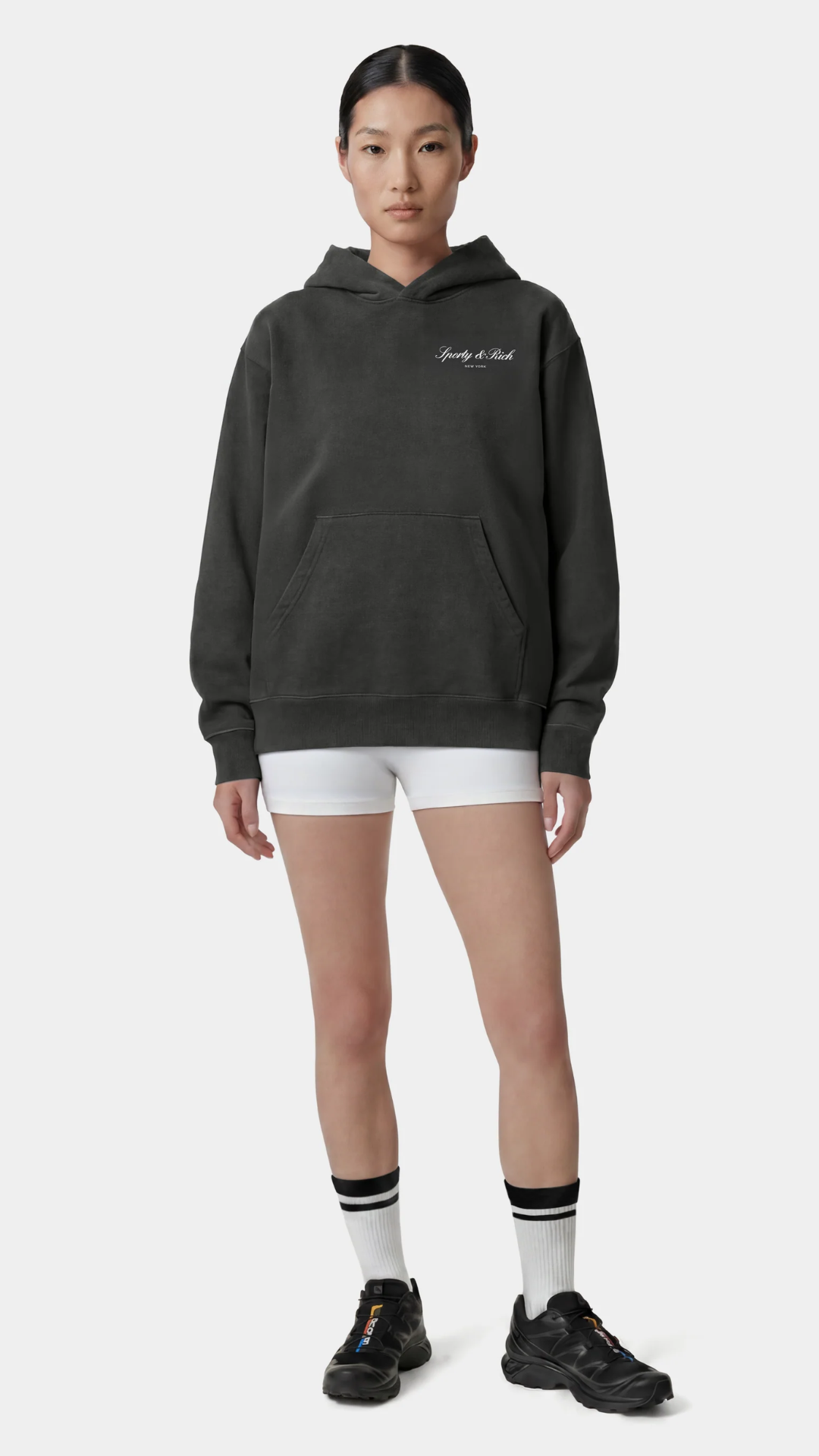 Sporty & Rich Signature NY Hoodie in Faded Black