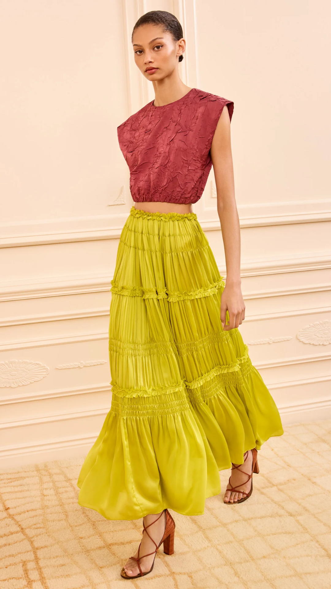 Ulla Johnson Gisella Satin Crop Top in Fig