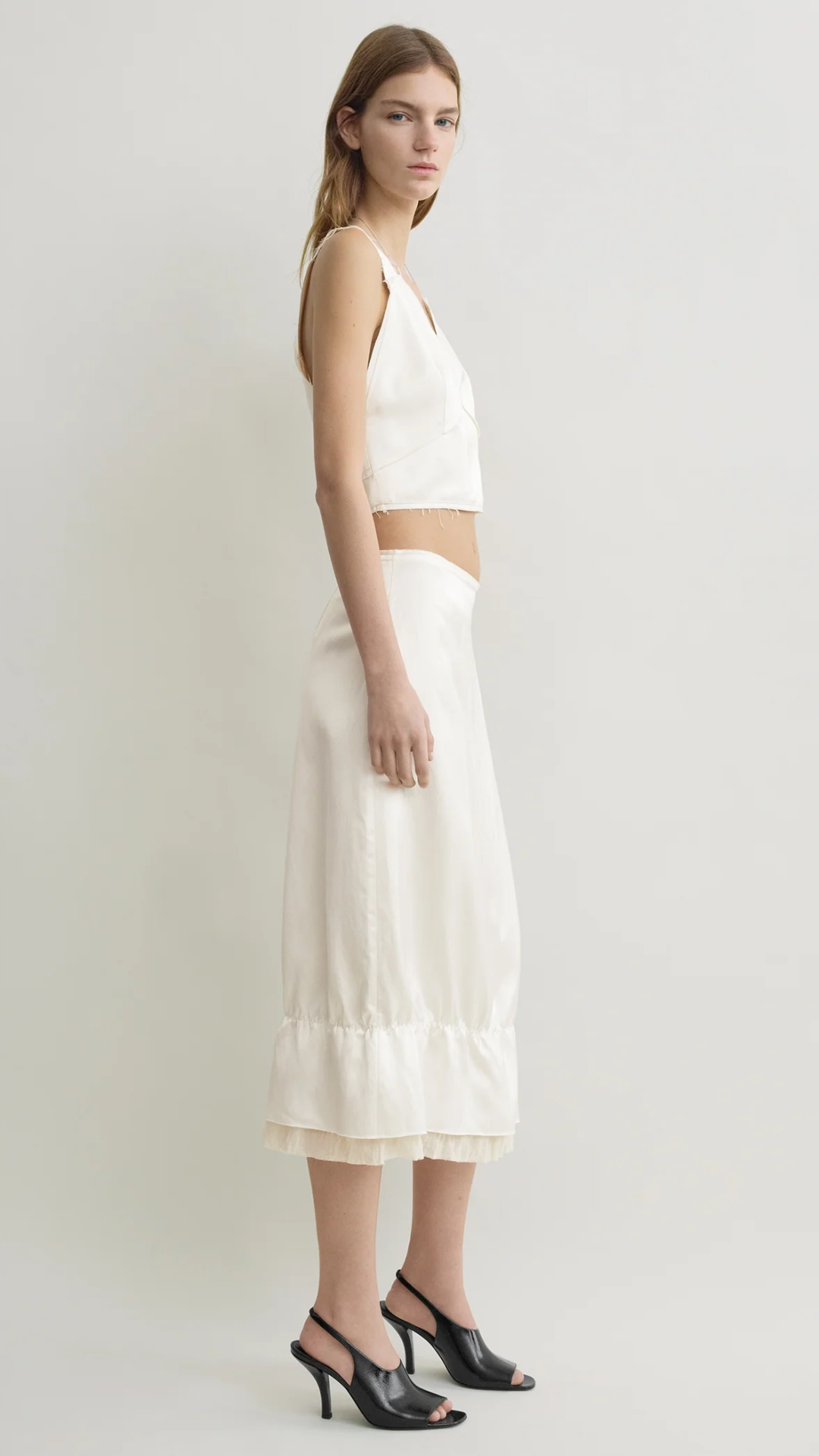 Toteme Layered Satin Skirt in White