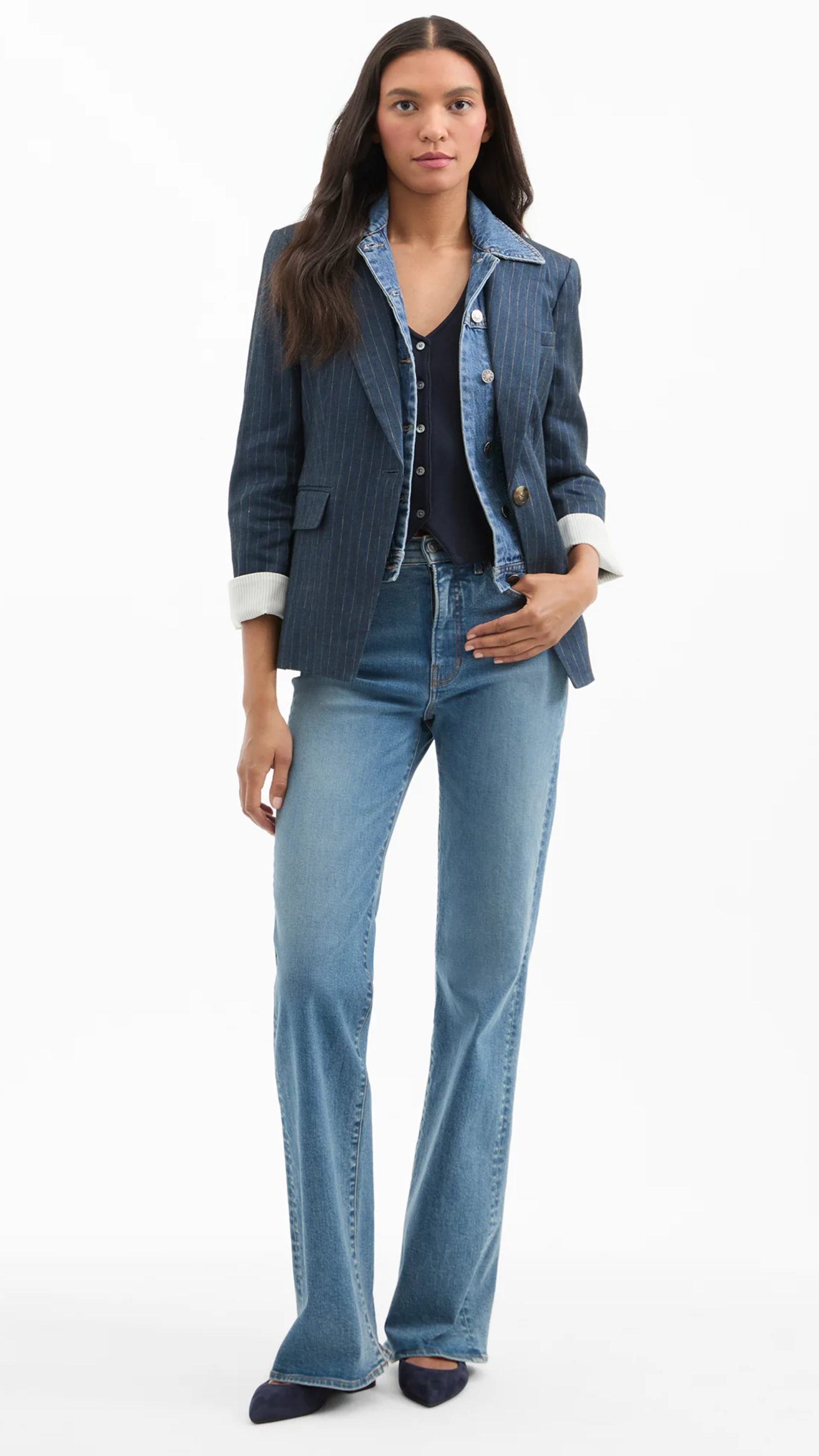 Veronica Beard Obie Pinstripe Dickey Jacket in Blue Dove