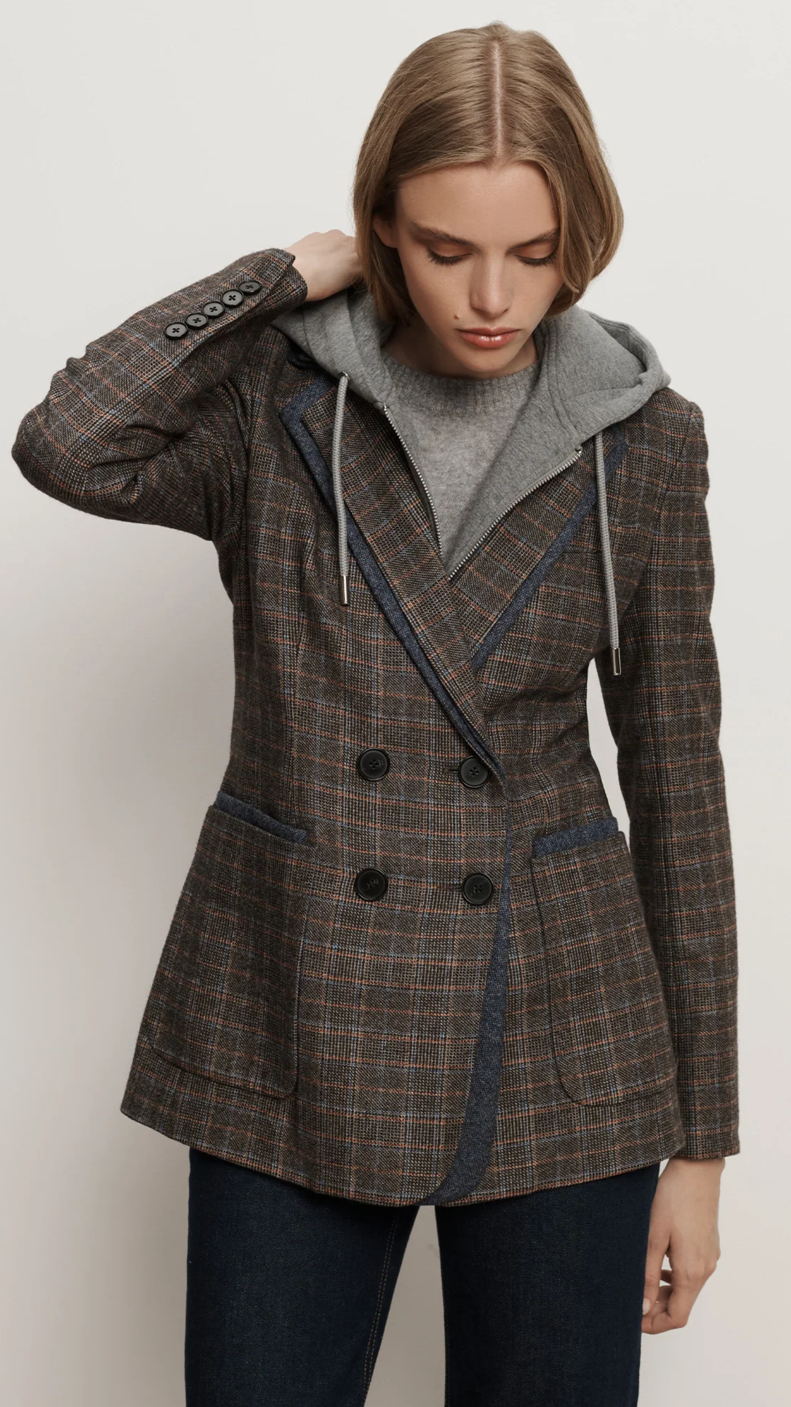 Veronica Beard Hedi Plaid Dickey Jacket in Charcoal