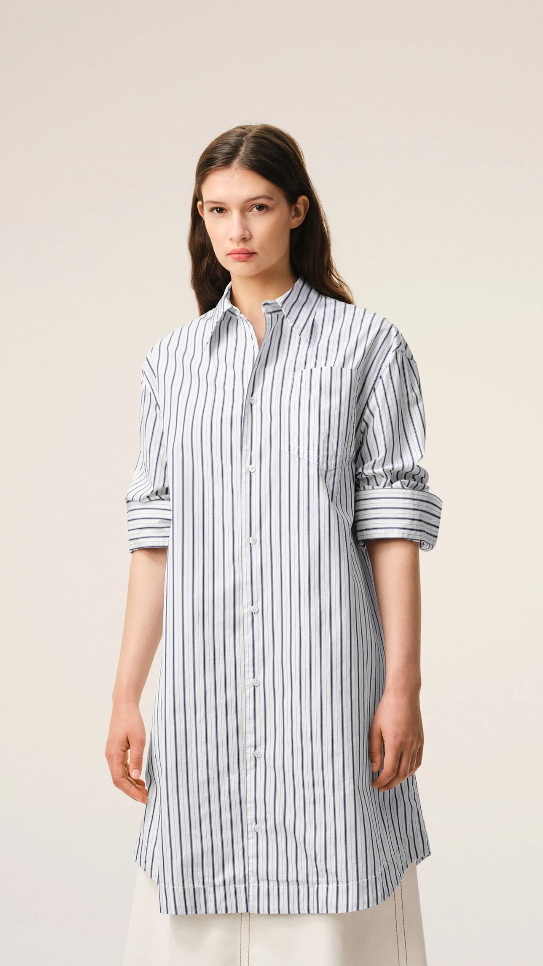Ami Cotton Shirtdress Embossed Ami in White Stripe