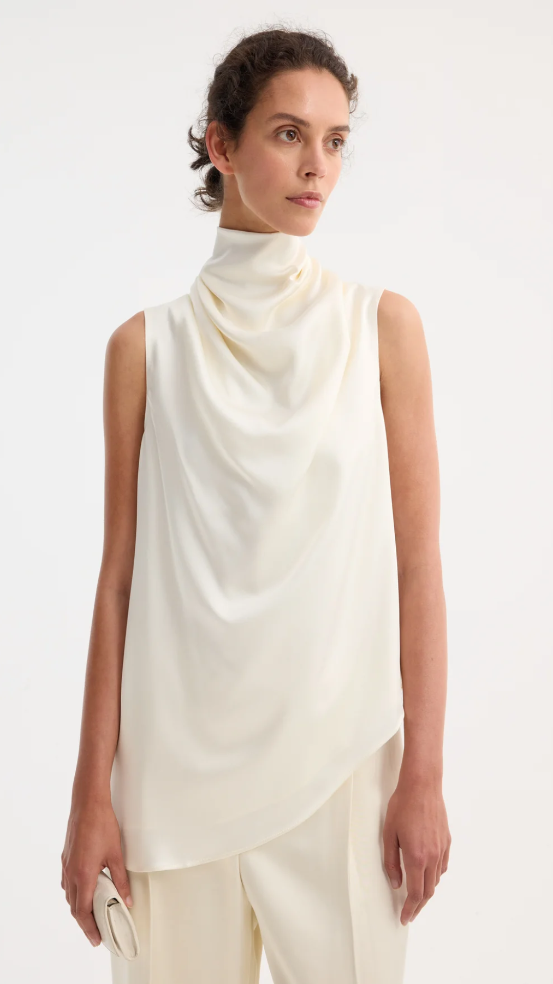 Rohe Sleeveless Draped Satin Top in Cream